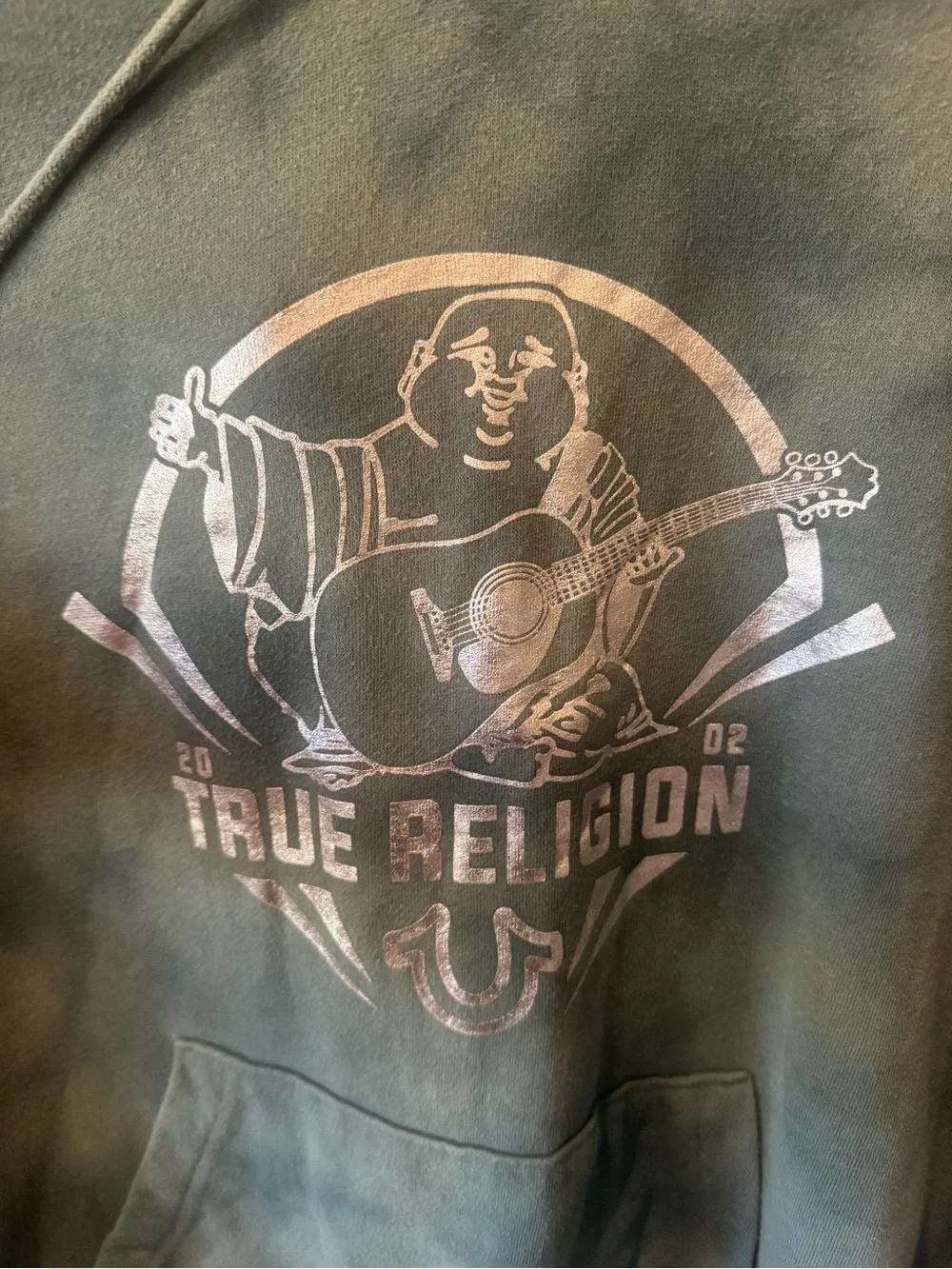 True Religion Men's Teal Green Graphic Crewneck Hoodie